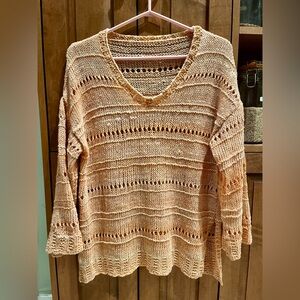Cozy Hand Knit V-Neck Tunic in Warm Peach